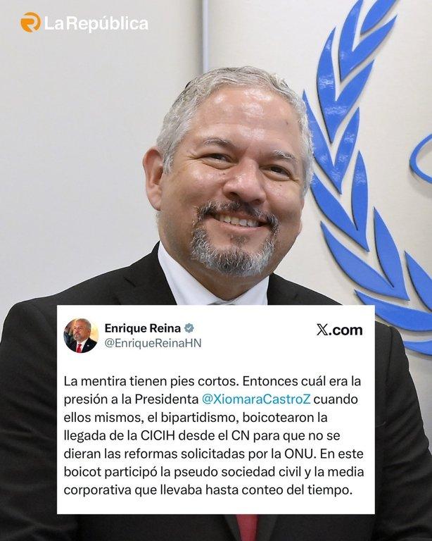 Después de que Nasry Asfura dijera que la llegada de la CICIH tomará tiempo, el excanciller Enrique Reina le responde que la mentira tiene p - Cover Image